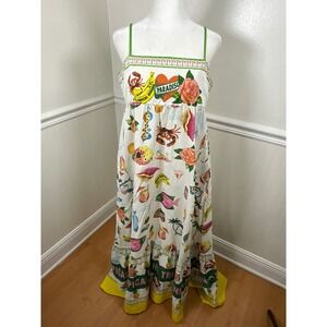 Maison d'Amelié Tropical Inn Paradise Maxi Dress Smocked Sleeveless Women Size M